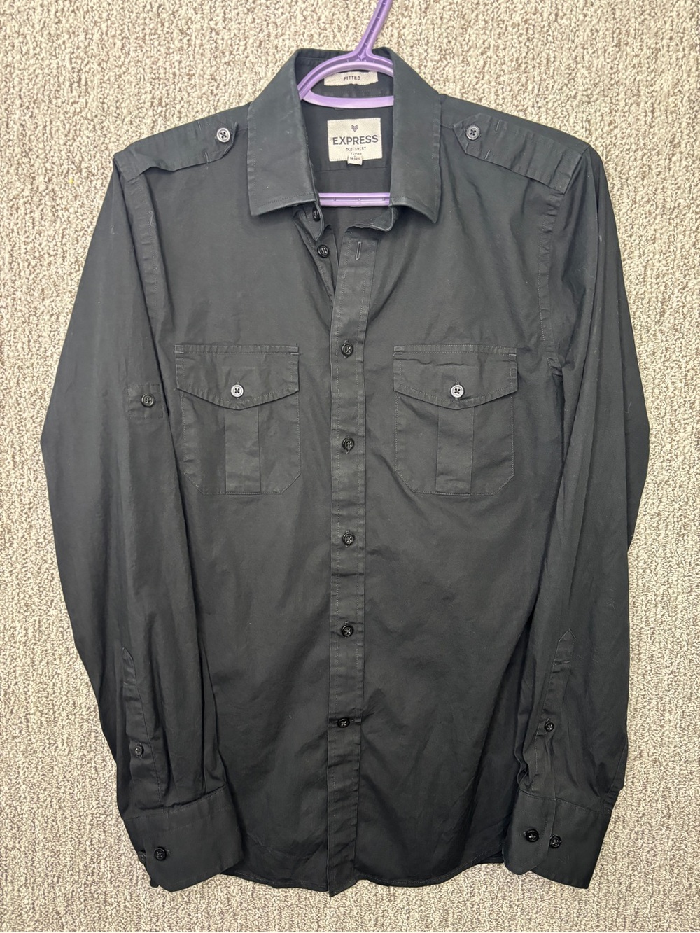 Express Men’s M Fitted M2K Black Long-Sleeve Button-Down Utility Shirt Casual